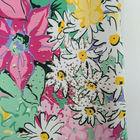 Vintage Floral Print Pencil Skirt Made In USA Cotton Beaded Detail - Picture 2 of 5